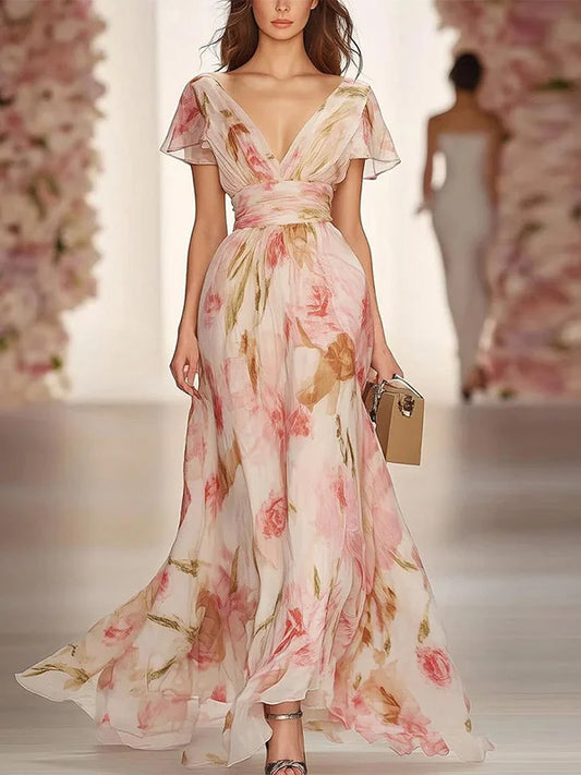 Flower Chiffon Maxi Dress