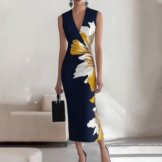 Elegant Floral Print Sleeveless Maxi Dress