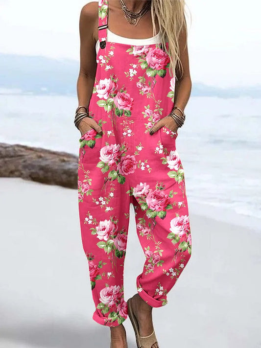 Retro geometric elegant rose jumpsuit