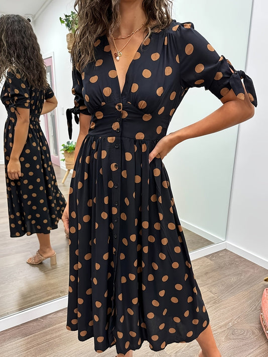 Mila Polka Dot V-Neck Dress